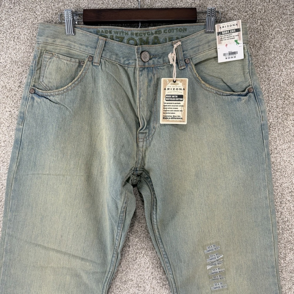 NWT Y2K Distressed Arizona Jeans 33x30 Low Rise Bootcut Green‎ Wash Grunge
